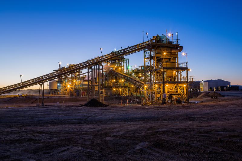 Gold processing operation at dusk